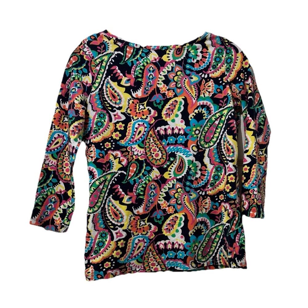 Talbots Petites Flowers Paisley T-Shirt Top Size P/XS 3/4 Sleeve Colorful Retro